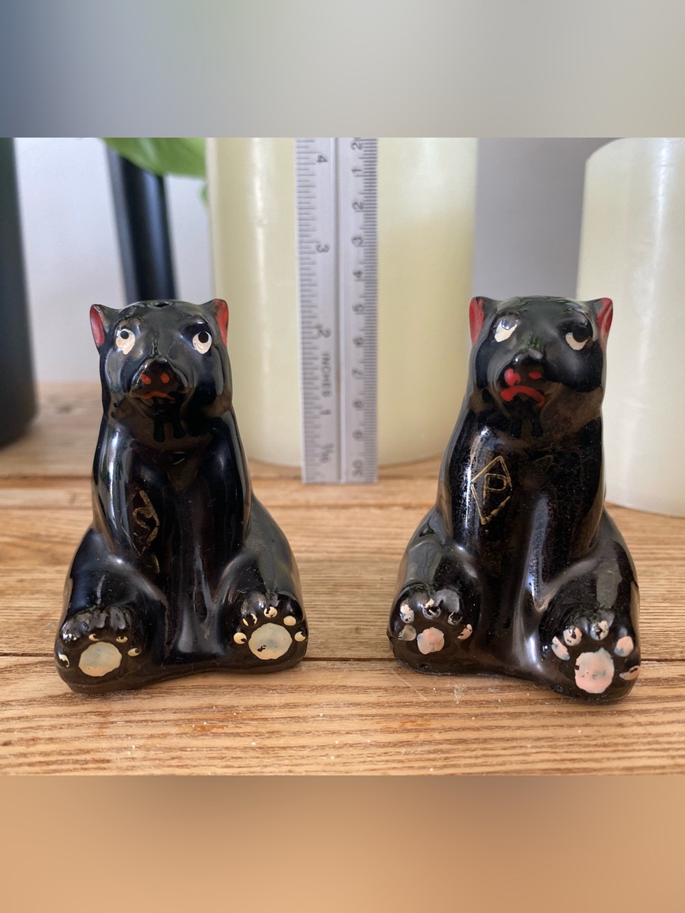 Vintage Black Bear Salt Pepper Shakers Ceramic Gold S P Hand Painted Japan